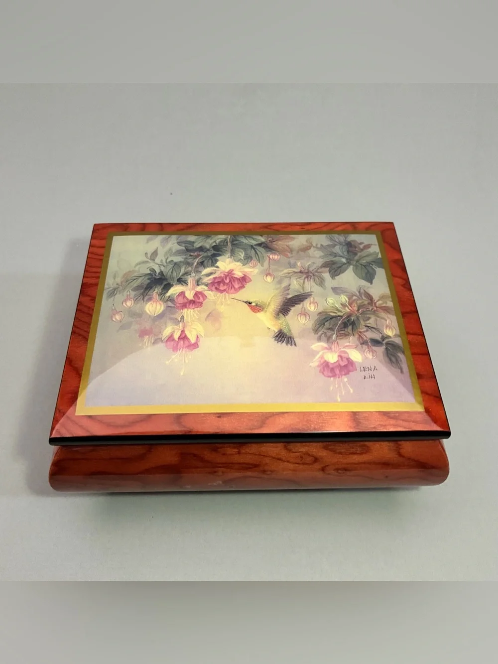 Ercolano H&G Studios Jewelry Music Box #2265 “Hummingbird with Fuchsia” Lena Liu